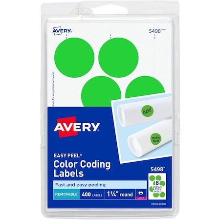 Avery Label, Round, 1.25Dia, Neongn 6PK AVE05498